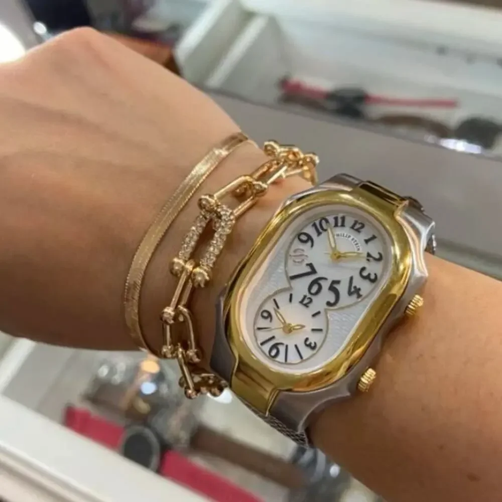 GOLD RHINESTONE U LINK BRACELET 2 PIECE BRACELET SET